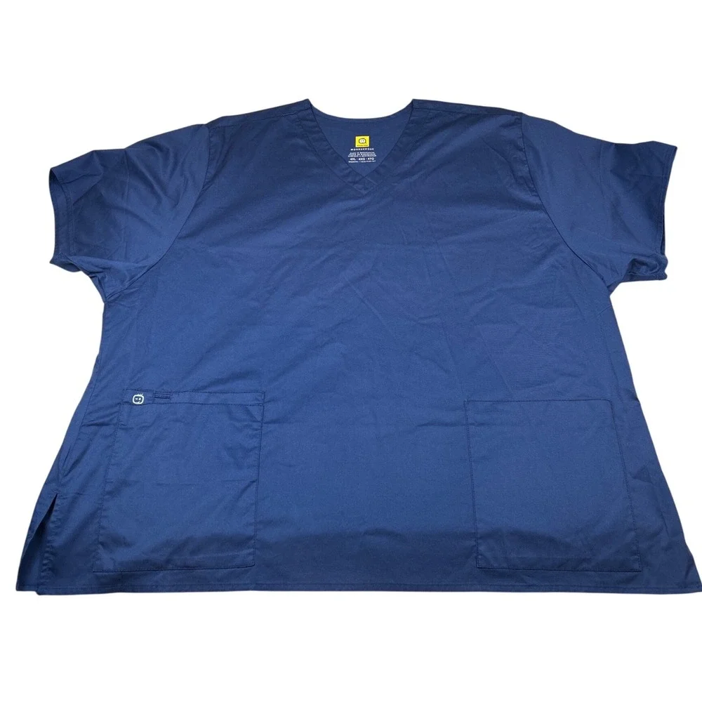 WonderWink WonderWork Womens 4XL Navy Blue V-Neck Scrub Top Style 101 Plus Size - Picture 2 of 8